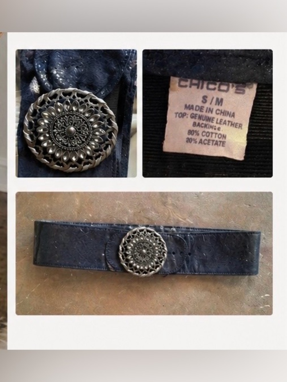Chicos Navy Leather Belt - Picture 3 of 6